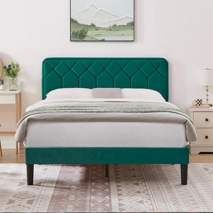 Struttura letto imbottita VECELO con testiera regolabile in altezza, letti singoli/matrimoniali/queen size, verde scuro