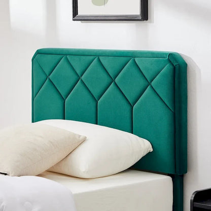 Struttura letto imbottita VECELO con testiera regolabile in altezza, letti singoli/matrimoniali/queen size, verde scuro