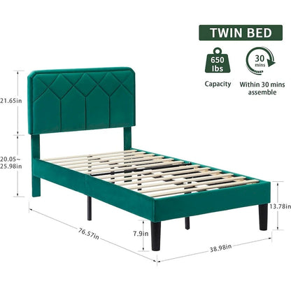 Struttura letto imbottita VECELO con testiera regolabile in altezza, letti singoli/matrimoniali/queen size, verde scuro