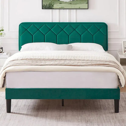 Struttura letto imbottita VECELO con testiera regolabile in altezza, letti singoli/matrimoniali/queen size, verde scuro