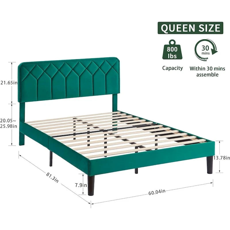 Struttura letto imbottita VECELO con testiera regolabile in altezza, letti singoli/matrimoniali/queen size, verde scuro
