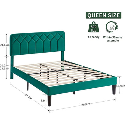 Struttura letto imbottita VECELO con testiera regolabile in altezza, letti singoli/matrimoniali/queen size, verde scuro