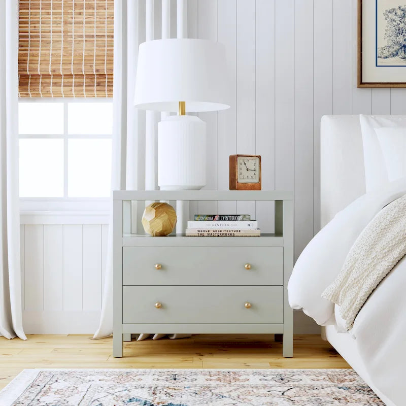 Comodino largo in legno a 2 cassetti Nora