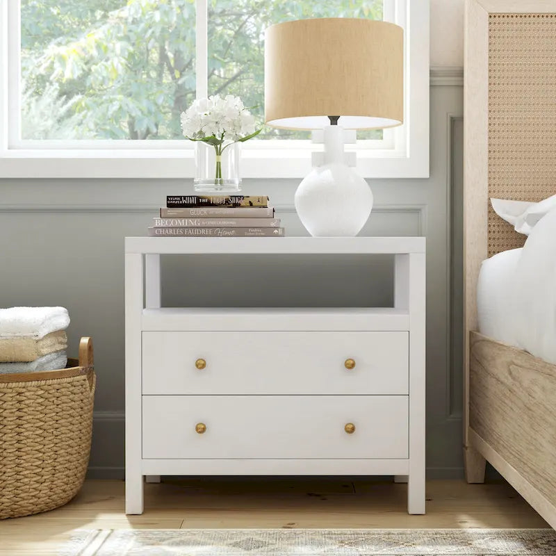 Comodino largo in legno a 2 cassetti Nora