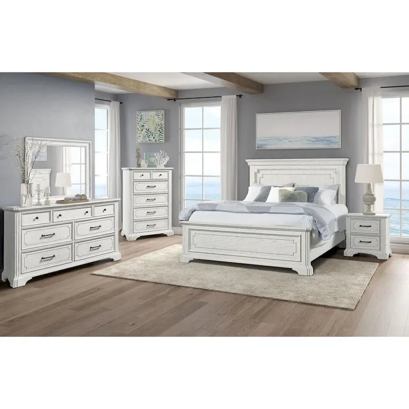 Letto con pannelli in legno Clara, White Mist