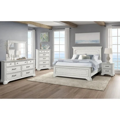 Letto con pannelli in legno Clara, White Mist
