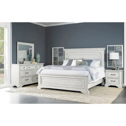 Letto con pannelli in legno Clara, White Mist