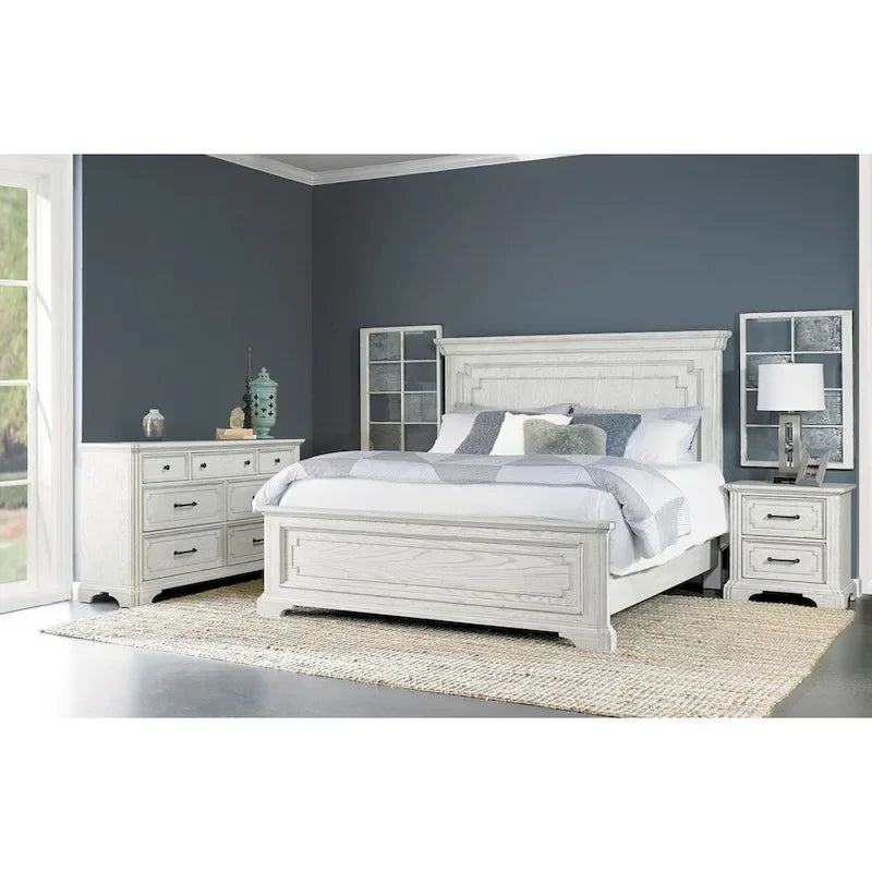 Letto con pannelli in legno Clara, White Mist