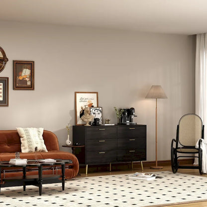 6-Drawer Double Dresser with Gold Accents Bedroom Storage Solution