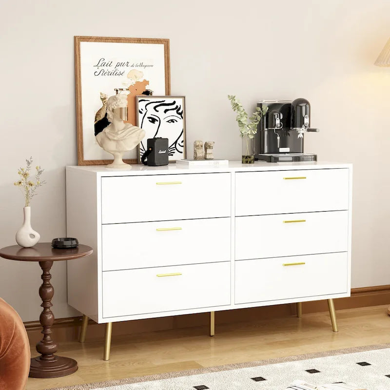 Cassettiera doppia a 6 cassetti con dettagli dorati, soluzione per riporre gli oggetti in camera da letto