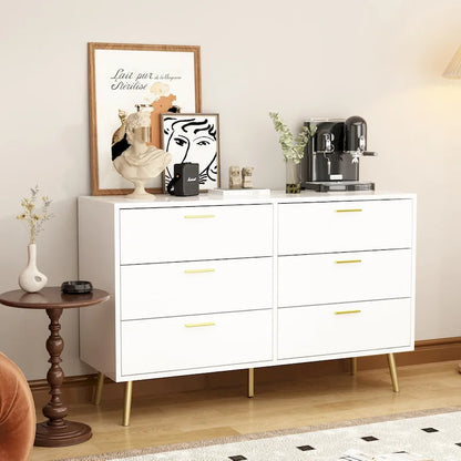 Cassettiera doppia a 6 cassetti con dettagli dorati, soluzione per riporre gli oggetti in camera da letto