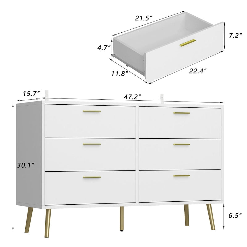 Cassettiera doppia a 6 cassetti con dettagli dorati, soluzione per riporre gli oggetti in camera da letto
