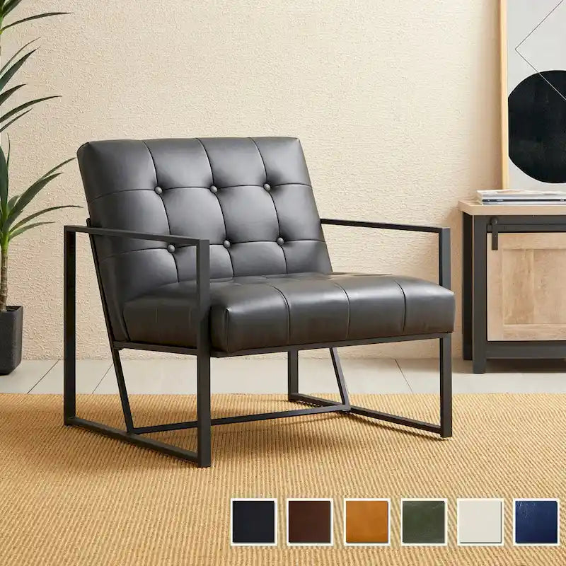 Glitzhome 29.50  W Mid-Century PU Leather Tufted Accent Chair - 29.5  W x 30.5  H x 29.25  D