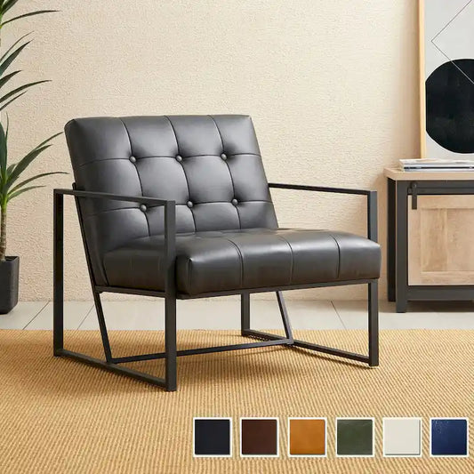 Glitzhome 29.50  W Mid-Century PU Leather Tufted Accent Chair - 29.5  W x 30.5  H x 29.25  D
