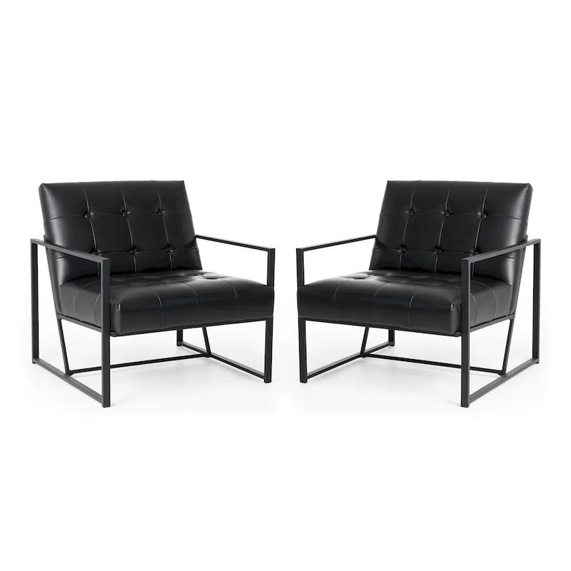 Glitzhome Set di 2 sedie con braccioli imbottite in pelle PU di metà secolo da 29,25 W