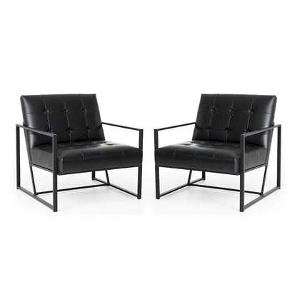 Glitzhome Set di 2 sedie con braccioli imbottite in pelle PU di metà secolo da 29,25 W