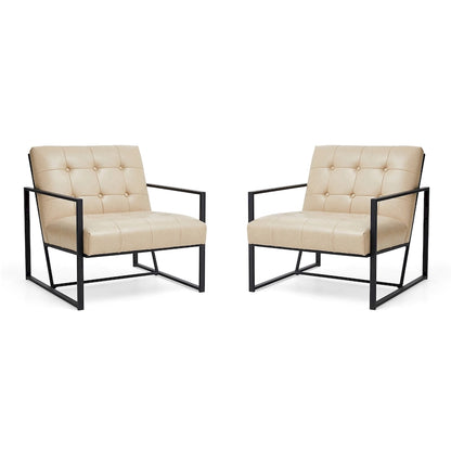 Glitzhome Set di 2 sedie con braccioli imbottite in pelle PU di metà secolo da 29,25 W