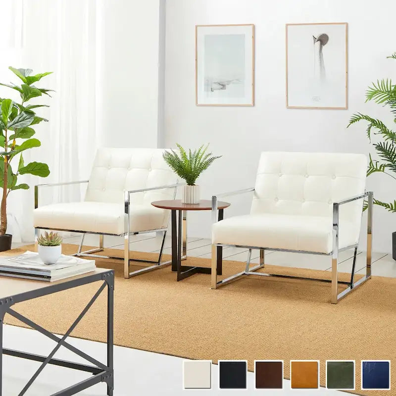 Glitzhome Set of 2 29.25  W Mid-Century PU Leather Tufted Accent Chairs