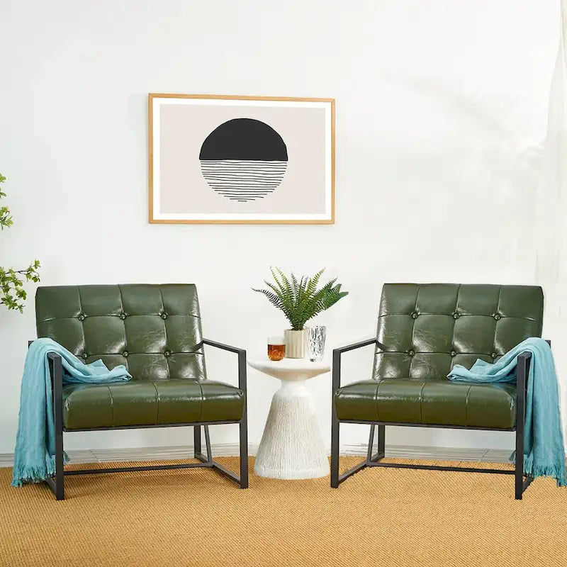 Glitzhome Set di 2 sedie con braccioli imbottite in pelle PU di metà secolo da 29,25 W