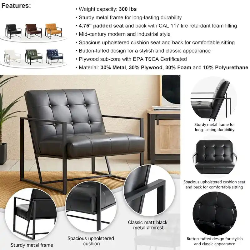 Glitzhome Set di 2 sedie con braccioli imbottite in pelle PU di metà secolo da 29,25 W