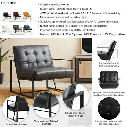 Glitzhome Set di 2 sedie con braccioli imbottite in pelle PU di metà secolo da 29,25 W