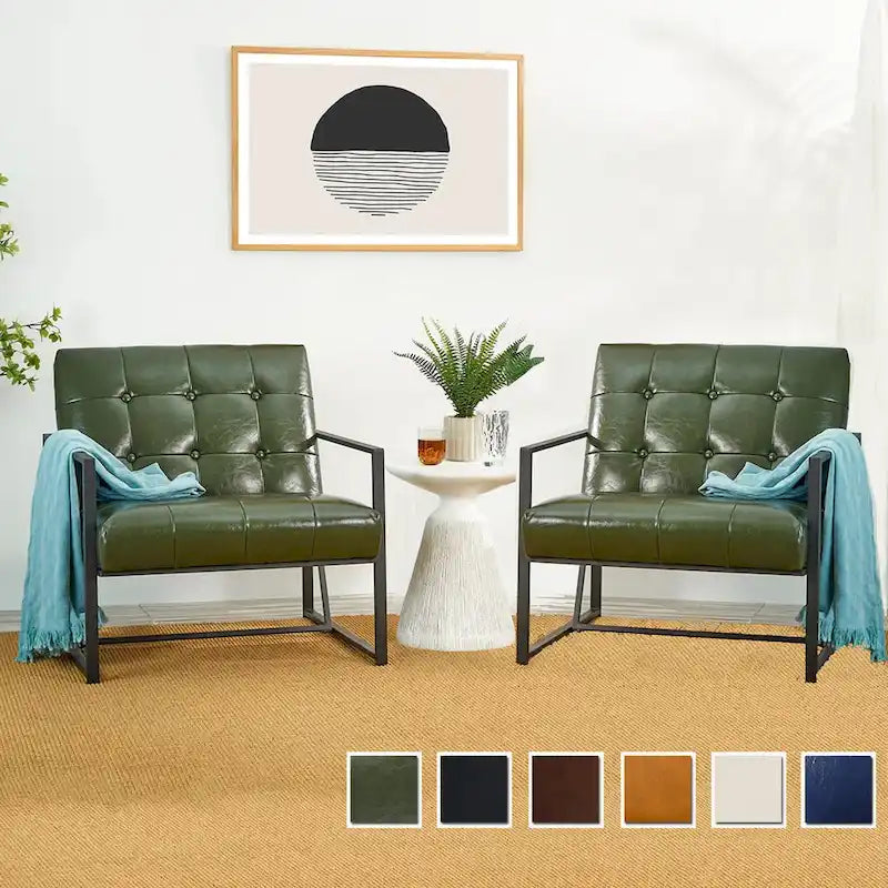 Glitzhome Set di 2 sedie con braccioli imbottite in pelle PU di metà secolo da 29,25 W