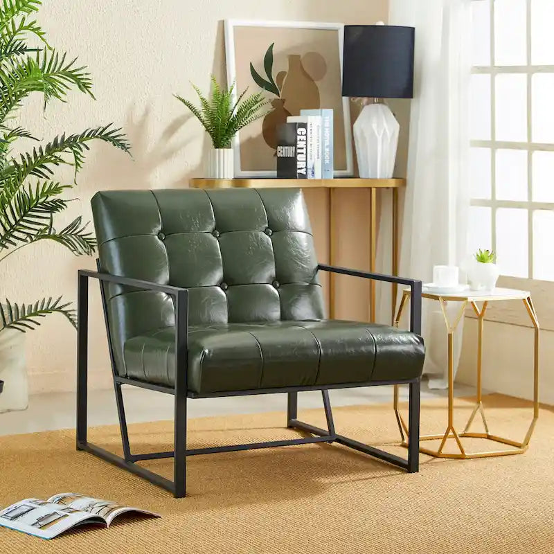 Glitzhome Set di 2 sedie con braccioli imbottite in pelle PU di metà secolo da 29,25 W