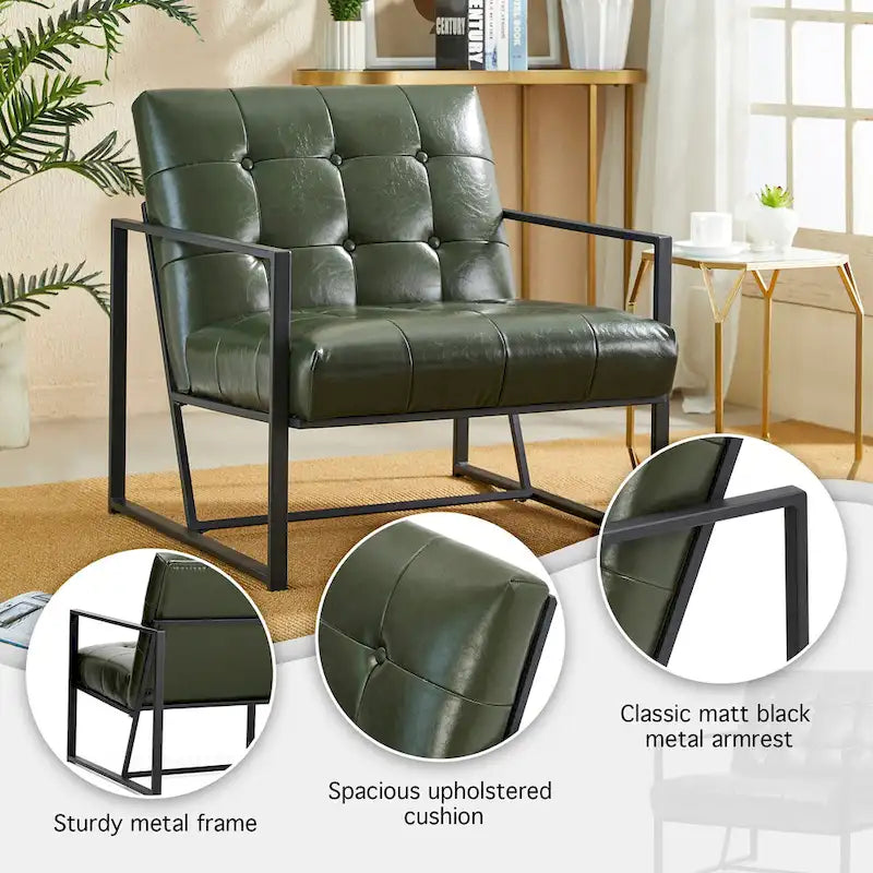 Glitzhome Set di 2 sedie con braccioli imbottite in pelle PU di metà secolo da 29,25 W