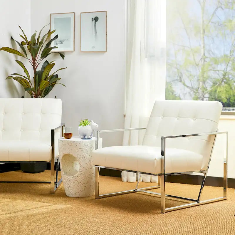 Glitzhome Set di 2 sedie con braccioli imbottite in pelle PU di metà secolo da 29,25 W