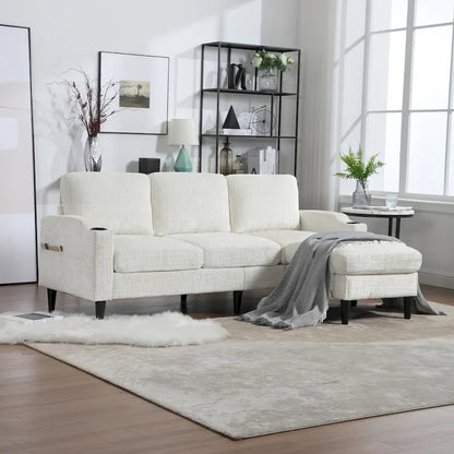 HOMEFUN Chenille Upholstered L-Shaped Living Room Sofa with Storage Ottoman