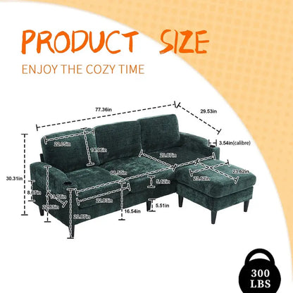 Divano da soggiorno a L imbottito in ciniglia HOMEFUN con pouf contenitore