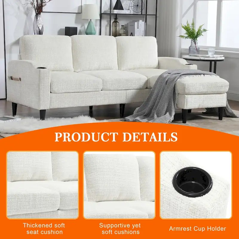 Divano da soggiorno a L imbottito in ciniglia HOMEFUN con pouf contenitore