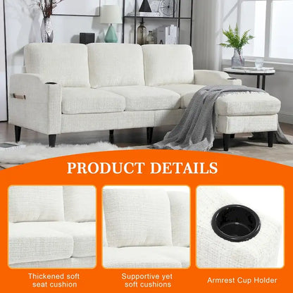 Divano da soggiorno a L imbottito in ciniglia HOMEFUN con pouf contenitore