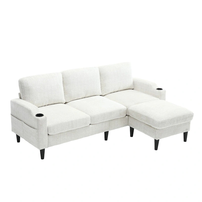 Divano da soggiorno a L imbottito in ciniglia HOMEFUN con pouf contenitore