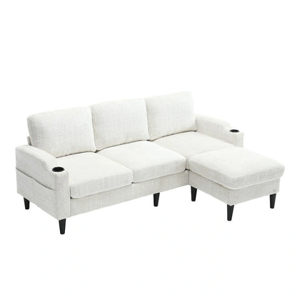 Divano da soggiorno a L imbottito in ciniglia HOMEFUN con pouf contenitore