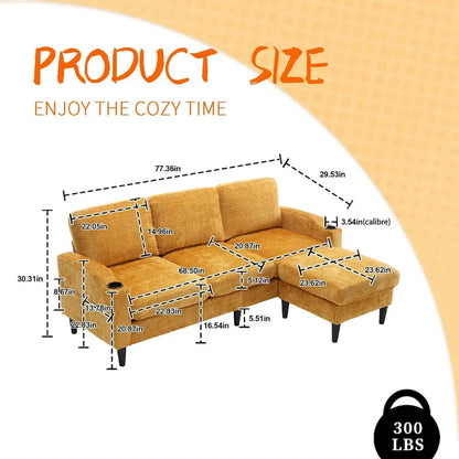 Divano da soggiorno a L imbottito in ciniglia HOMEFUN con pouf contenitore