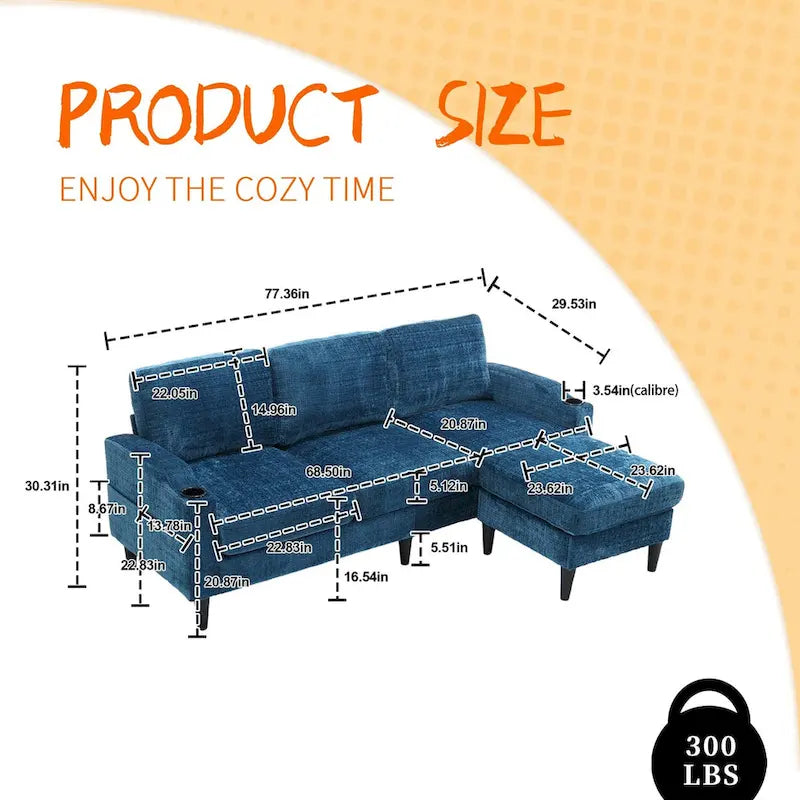 Divano da soggiorno a L imbottito in ciniglia HOMEFUN con pouf contenitore