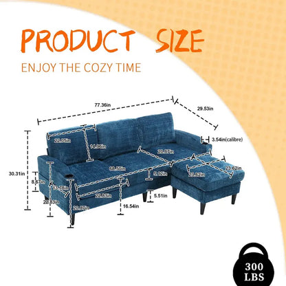 Divano da soggiorno a L imbottito in ciniglia HOMEFUN con pouf contenitore