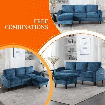 Divano da soggiorno a L imbottito in ciniglia HOMEFUN con pouf contenitore