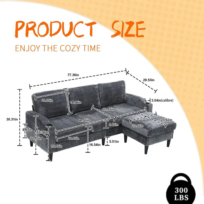 Divano da soggiorno a L imbottito in ciniglia HOMEFUN con pouf contenitore