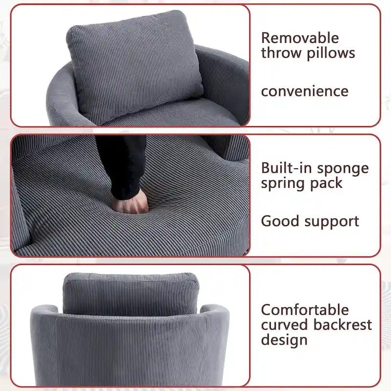 Poltrona girevole a 360°, comoda poltrona rotonda per soggiorno, adatta per cameretta dei bambini, hotel, camera da letto, ufficio