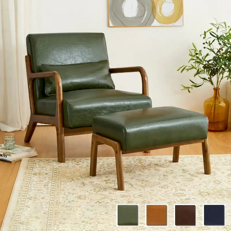 Glitzhome 30.75  H Mid-Century PU Leather Armchair with Ottoman Set