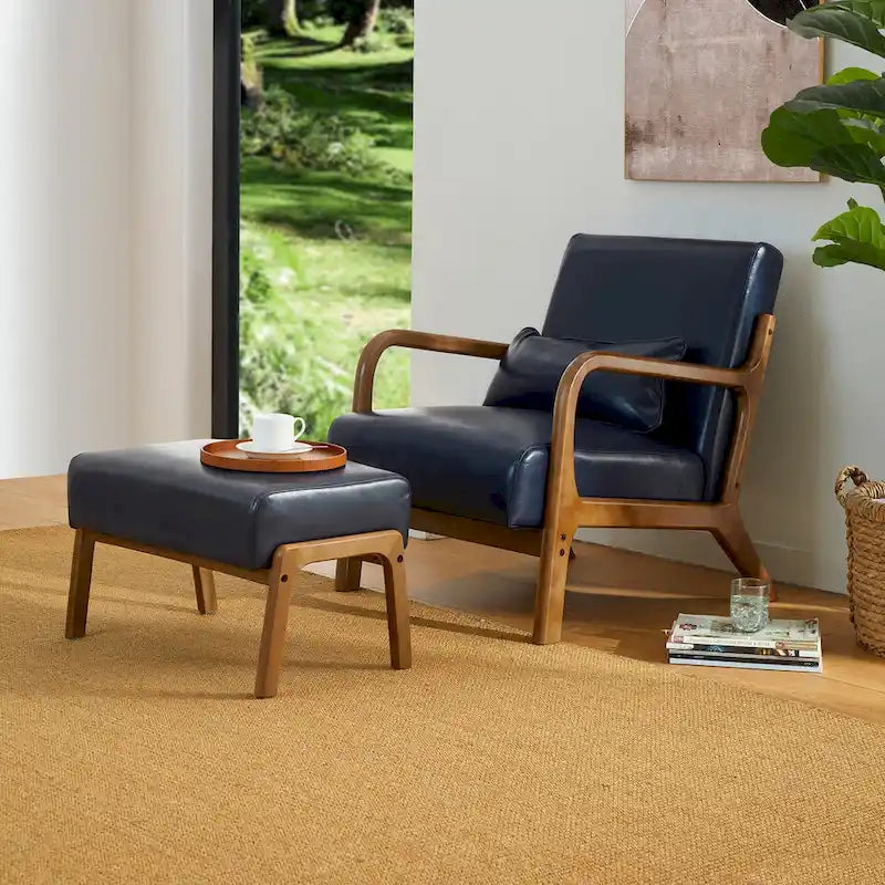 Poltrona in pelle PU di metà secolo Glitzhome 30,75 H con set pouf