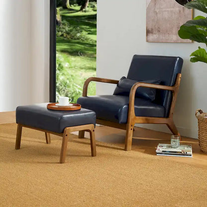 Poltrona in pelle PU di metà secolo Glitzhome 30,75 H con set pouf