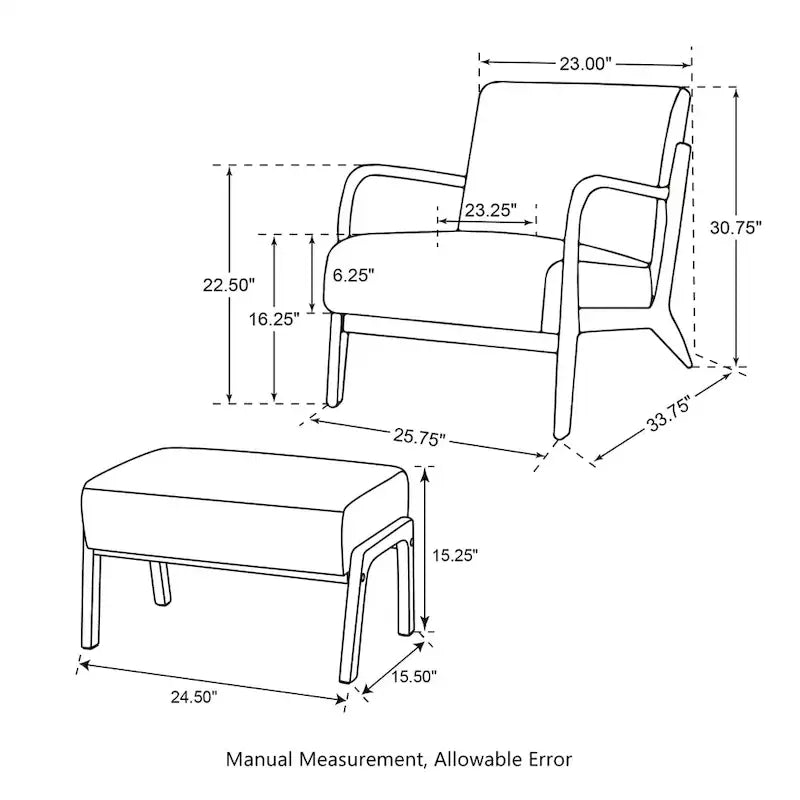 Poltrona in pelle PU di metà secolo Glitzhome 30,75 H con set pouf