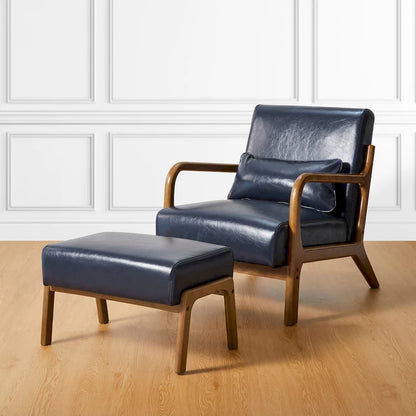 Poltrona in pelle PU di metà secolo Glitzhome 30,75 H con set pouf