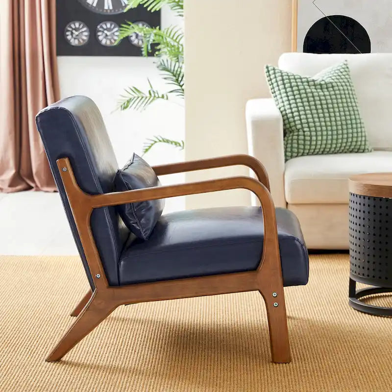 Poltrona in pelle PU di metà secolo Glitzhome 30,75 H con set pouf