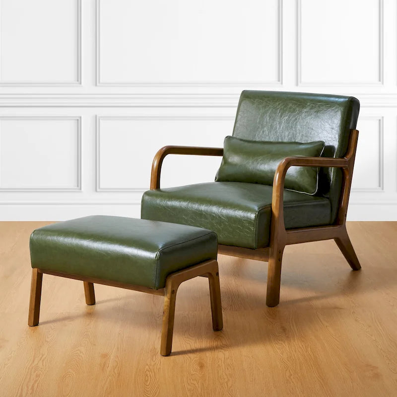 Poltrona in pelle PU di metà secolo Glitzhome 30,75 H con set pouf