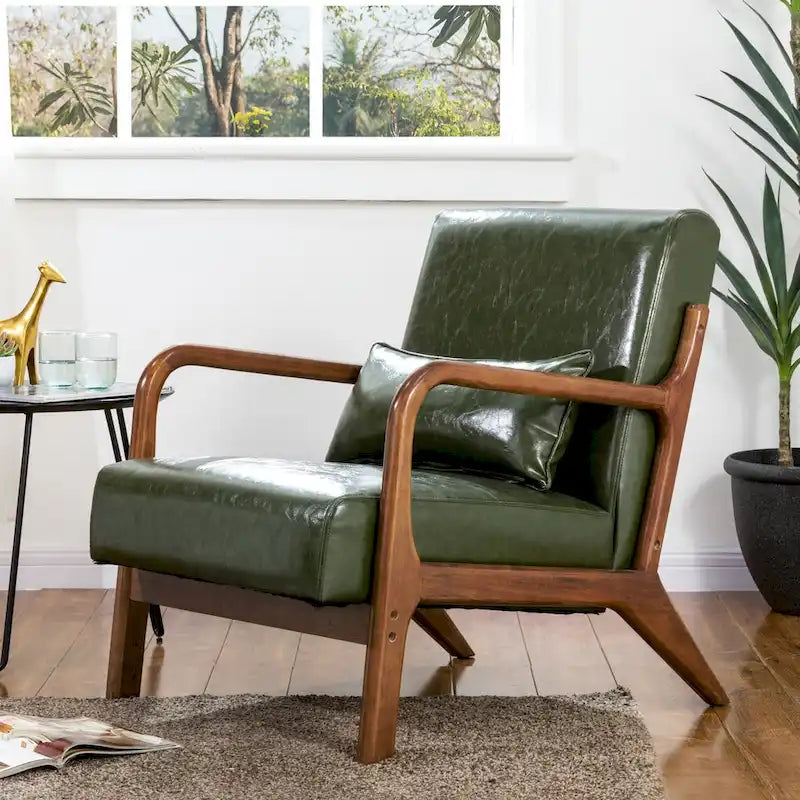 Poltrona in pelle PU di metà secolo Glitzhome 30,75 H con set pouf