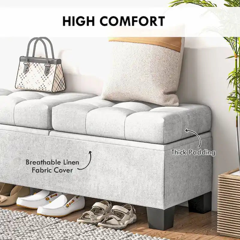 Panca contenitore imbottita con cerniere di sicurezza per soggiorno, ingresso, camera da letto
